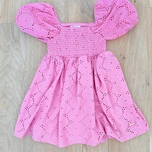 Pink Eyelet Dress with Puff Sleeves